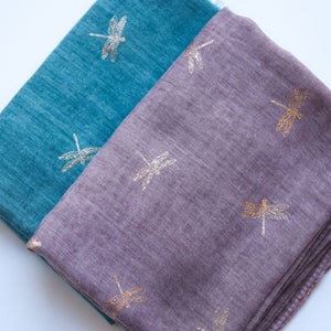 Studio Hop Dragonfly Foil Plum Scarf