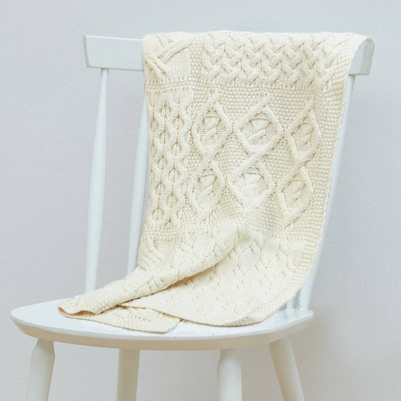 Aran Woolen Mills Glora Aran Patchwork Cot Throw Cream