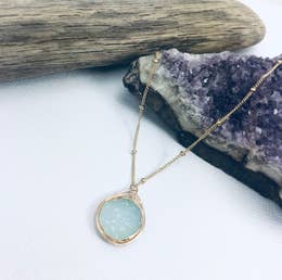 Laura J Sea Foam Sea Druzy Necklace