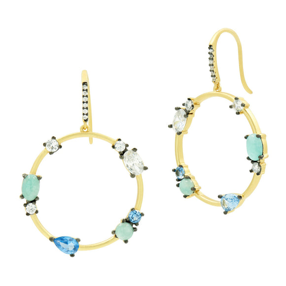 Freida Rothman Touch of Turquoise Open Hoop Earrings
