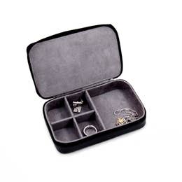 BeyBerk Black Leather Multi Compartment Jewelry Box