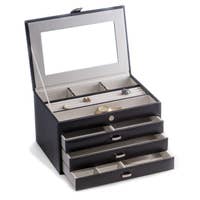BeyBerk Four Level Black Leather Jewelry Box