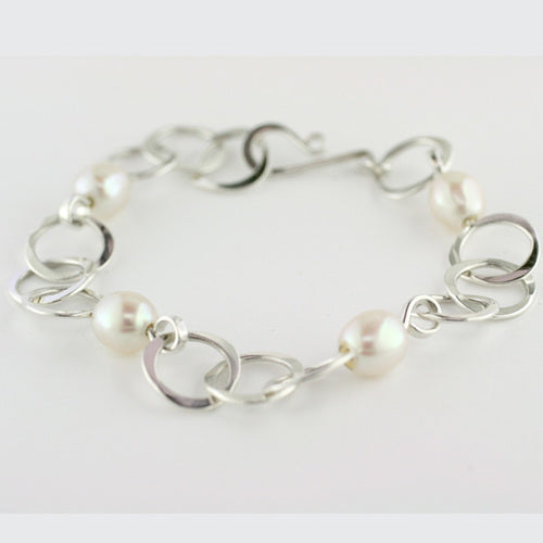 Tom Kruskal Pearl Circle Sterling Silver Bracelet