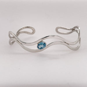 Tom Kruskal Double Wave Sterling Silver and Blue Topaz Cuff