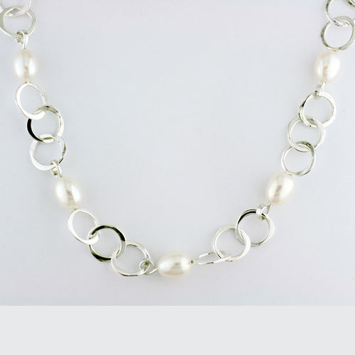 Tom Kruskal  Silver Pearl Circle Chain Necklace