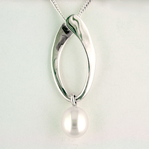 Tom Kruskal Oval Sterling Silver Drop Hoop Pendant with Pearl