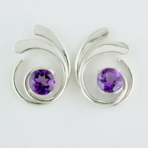Tom Kruskal Four Curl Sterling Silver Earrings with Blue Topaz