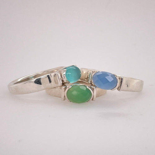 Tom Kruskal Silver and Blue Chalcedony East-West Ring