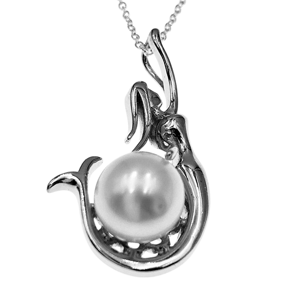 East Wind Sterling Silver Mermaid & Pearl on lightest cable chain