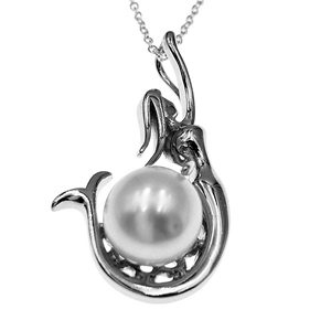 East Wind Sterling Silver Mermaid & Pearl on lightest cable chain