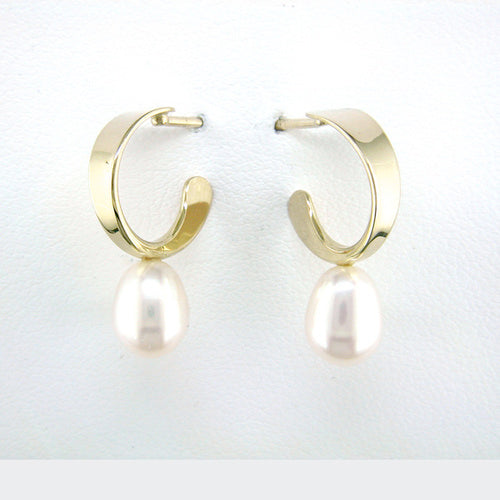 Tom Kruskal Tight Gold and Pearl Hoop Earrings