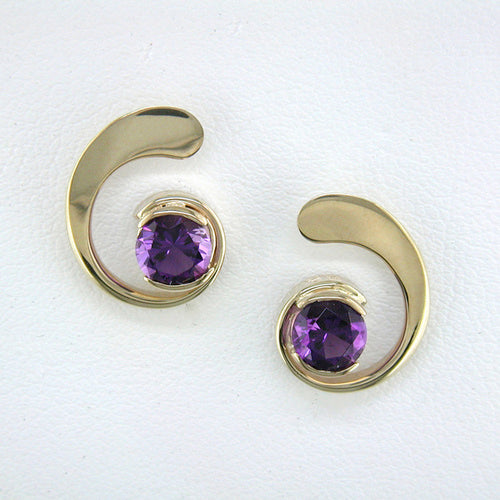 Tom Kruskal Gold Curl Earrings with Blue Topaz