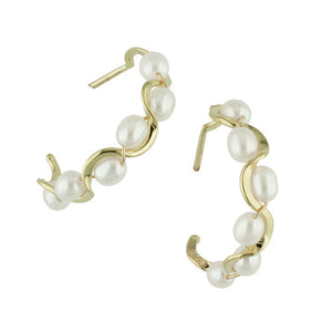 Tom Kruskal Tiny Gold Ruffle and Pearl Hoop Earrings