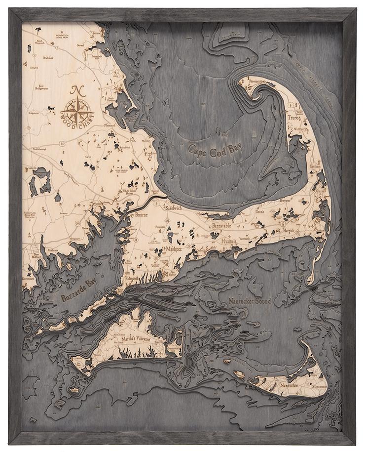 Michael Enterprise Large Grey Cape Cod Wooden Chart Map