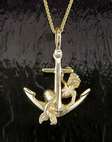Steven Douglas Gold Mermaid sitting on an Anchor Pendant