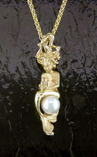 Steven Douglas Gold Mermaid with Diamond and Pearl Pendant