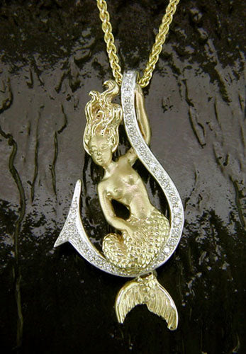 Steven Douglas Gold Mermaid on Diamond Hook Pendant