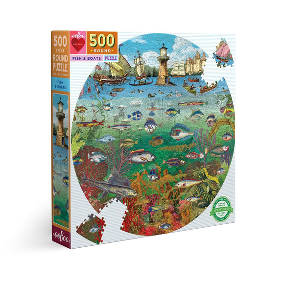 Eeboo Fish and Boats 500 Piece Round Puzzle