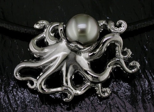 Steven Douglas Octopus Necklace with Tahitian Pearl & White Sapphires