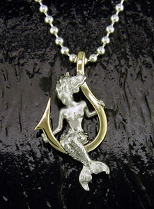 Steven Douglas Sterling Silver Mermaid on a 14K Gold Hook Pendant