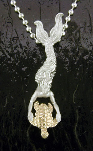Steven Douglas Sterling Silver Mermaid with Gold Turtle Pendant