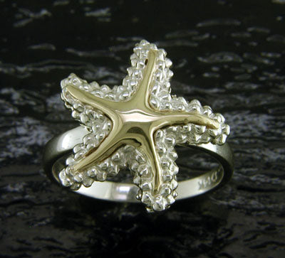 Steven Douglas Sterling Silver and Gold Starfish Ring