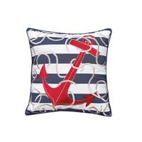 Rightside Design Blue Stripe & Red Anchor Indoor/Outdoor Pillow