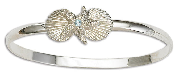 D'Amico Sterling Silver Starfish and Shell Bangle with Blue Topaz