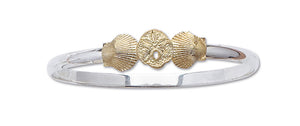 D'Amico Small Gold and Sterling Silver Three Shell Bangle