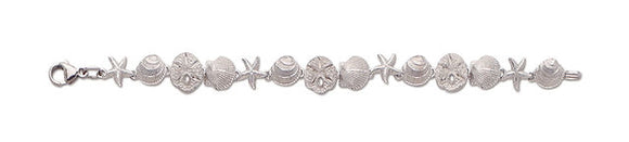 D'Amico Small Sterling Silver Mixed Shell Link Bracelet