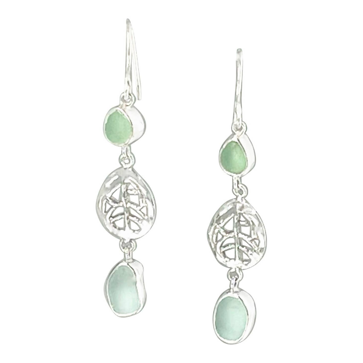 Oceano Sea Glass Drop Coral Cameo Earrings