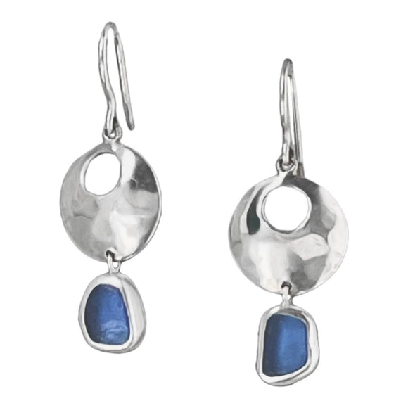 Oceano Cobalt Sea Glass Moonshot Earrings