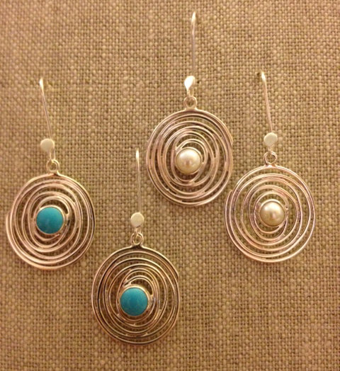 East Wind Sterling Silver Spiral Earrings with Turquoise