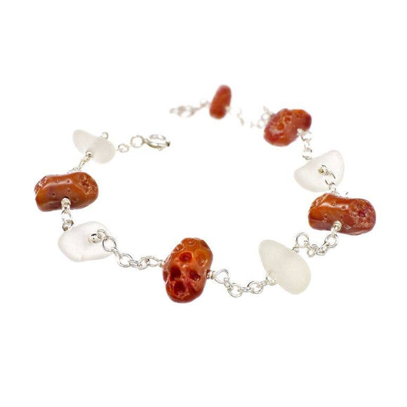 Oceano Seaglass And Coral Beads Link Bracelet