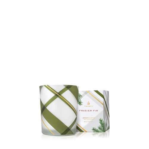 Thymes Frasier Fir Frosted Plaid Votive Candle